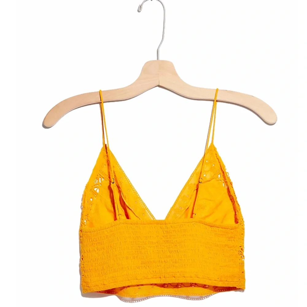 FREE PEOPLE Carina Bralette Eyelet Smocking Mango Gold NWT